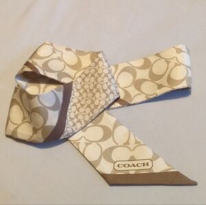 COACH Signature Print Silk Scarf Tie in Beige